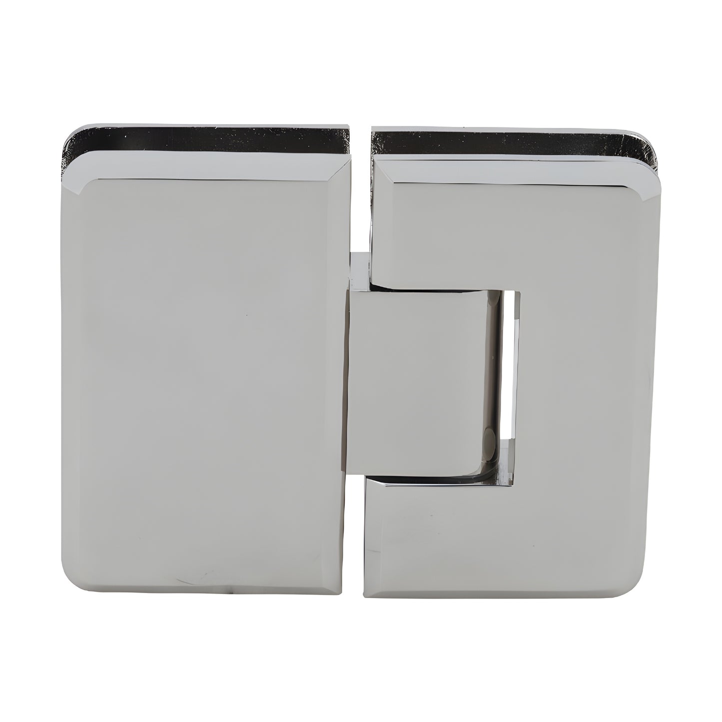 Polished nickel Cologne 180 glass-to-glass shower hinge, beveled brass design for 3/8-1/2" glass (SKU C0L180PN)