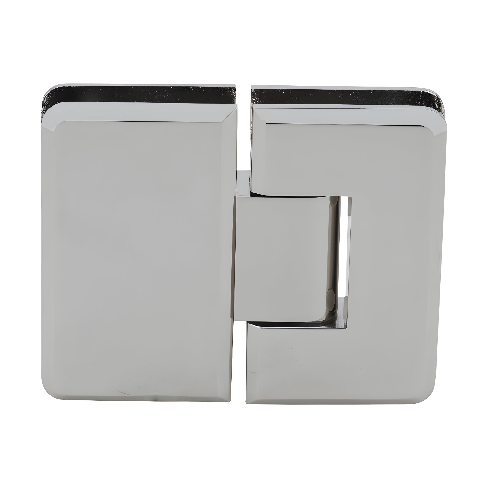 Polished nickel Cologne 180 glass-to-glass shower hinge, beveled brass design for 3/8-1/2" glass (SKU C0L180PN)