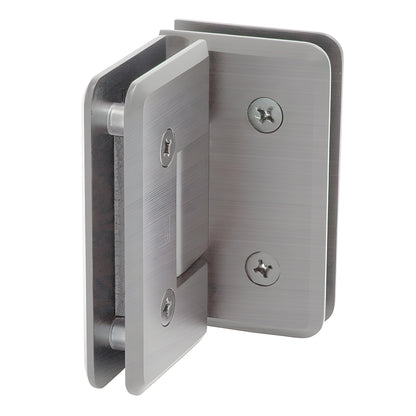 Brushed nickel beveled 90 glass-to-glass shower hinge, solid brass Cologne series (SKU C0L092BN)