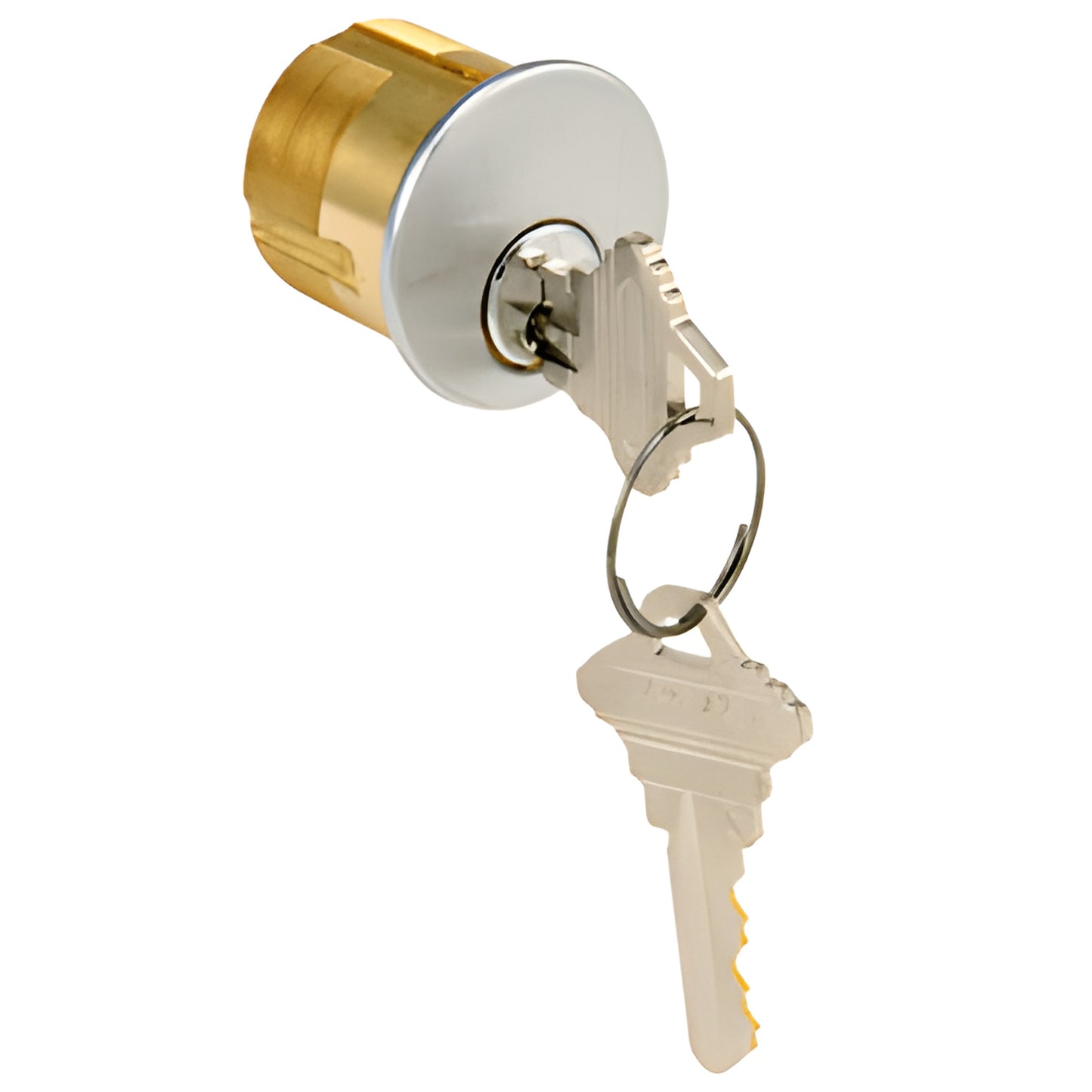 CRL mortise key cylinder, brass body with satin chrome face and key on ring (DC7185SCKASC)