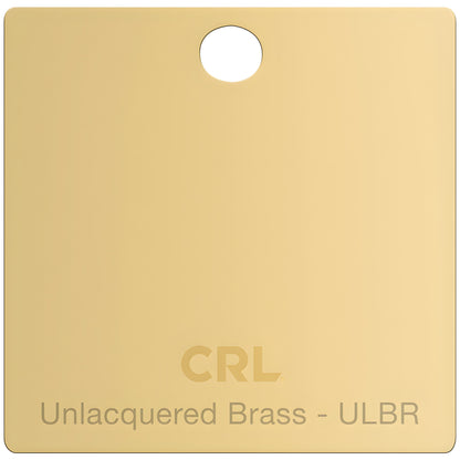 Unlacquered brass hinge finish sample chip SKU CH2PULBR - square tag with top hole and CRL logo.