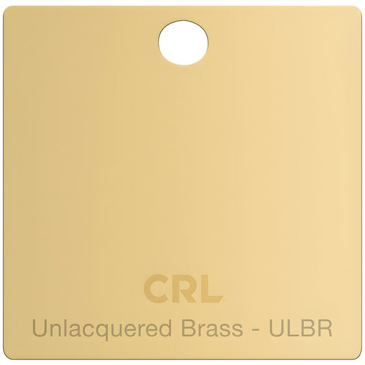 Unlacquered brass hinge finish sample chip SKU CH2PULBR - square tag with top hole and CRL logo.