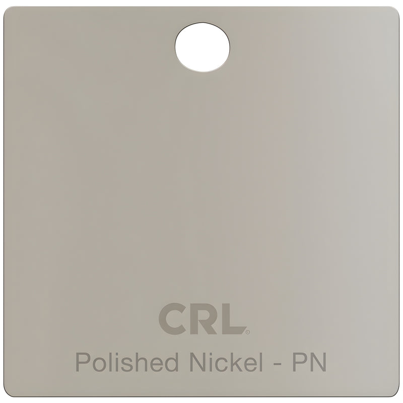 Polished Nickel finish sample chip (SKU CH2PPN) brass shower hardware color swatch with CRL logo and hanging hole.