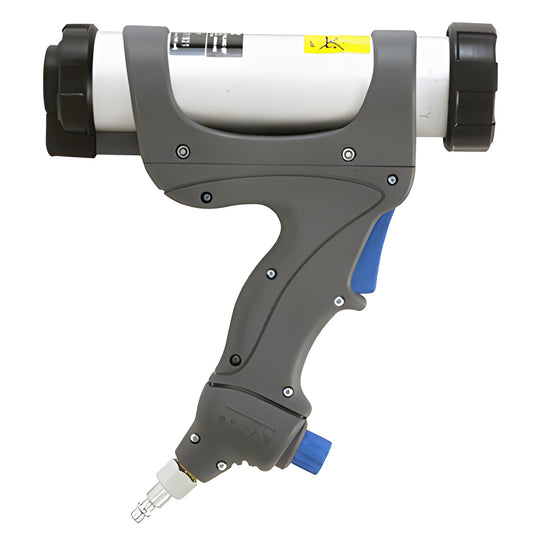 CRL WG61001 aluminum air-powered caulking gun, gray body with blue trigger, fits standard 2 x 10" cartridges.