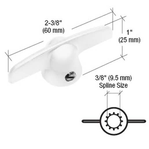 CRL White T-Crank Window Handle, 3/8" Spline, Compatible with Pella Windows.