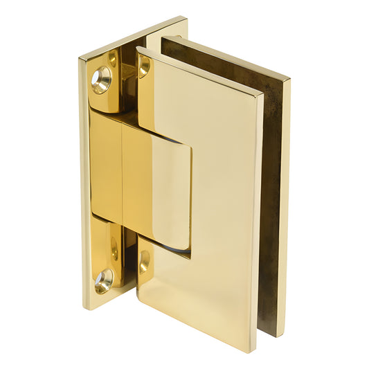 Polished brass adjustable Vienna shower hinge, full back plate for 1/2 in tempered glass - SKU V1E337BR