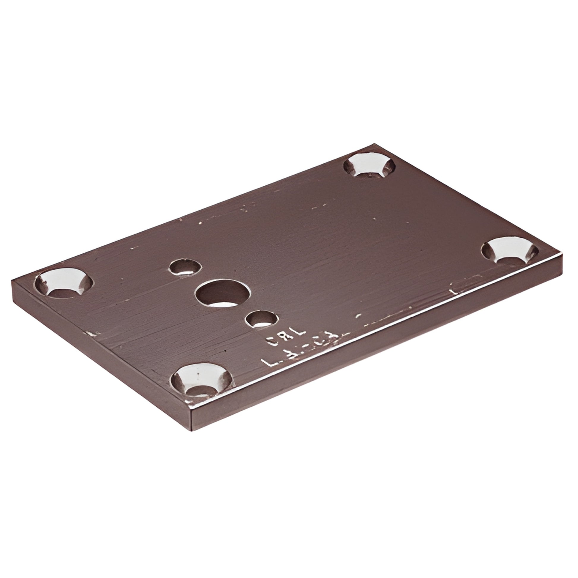 Dark bronze anodized rectangular aluminum base plate 2x3 in with countersunk corner and center mounting holes. SKU D693DU