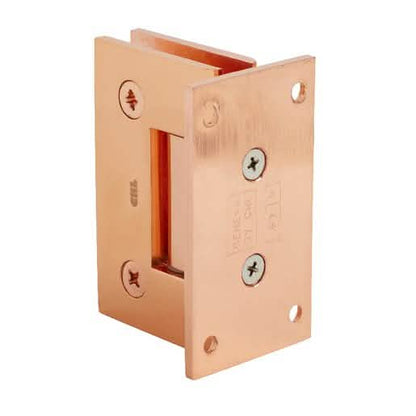 Polished copper wall mount hinge with full back plate for glass doors - CRL Geneva 037 Ser