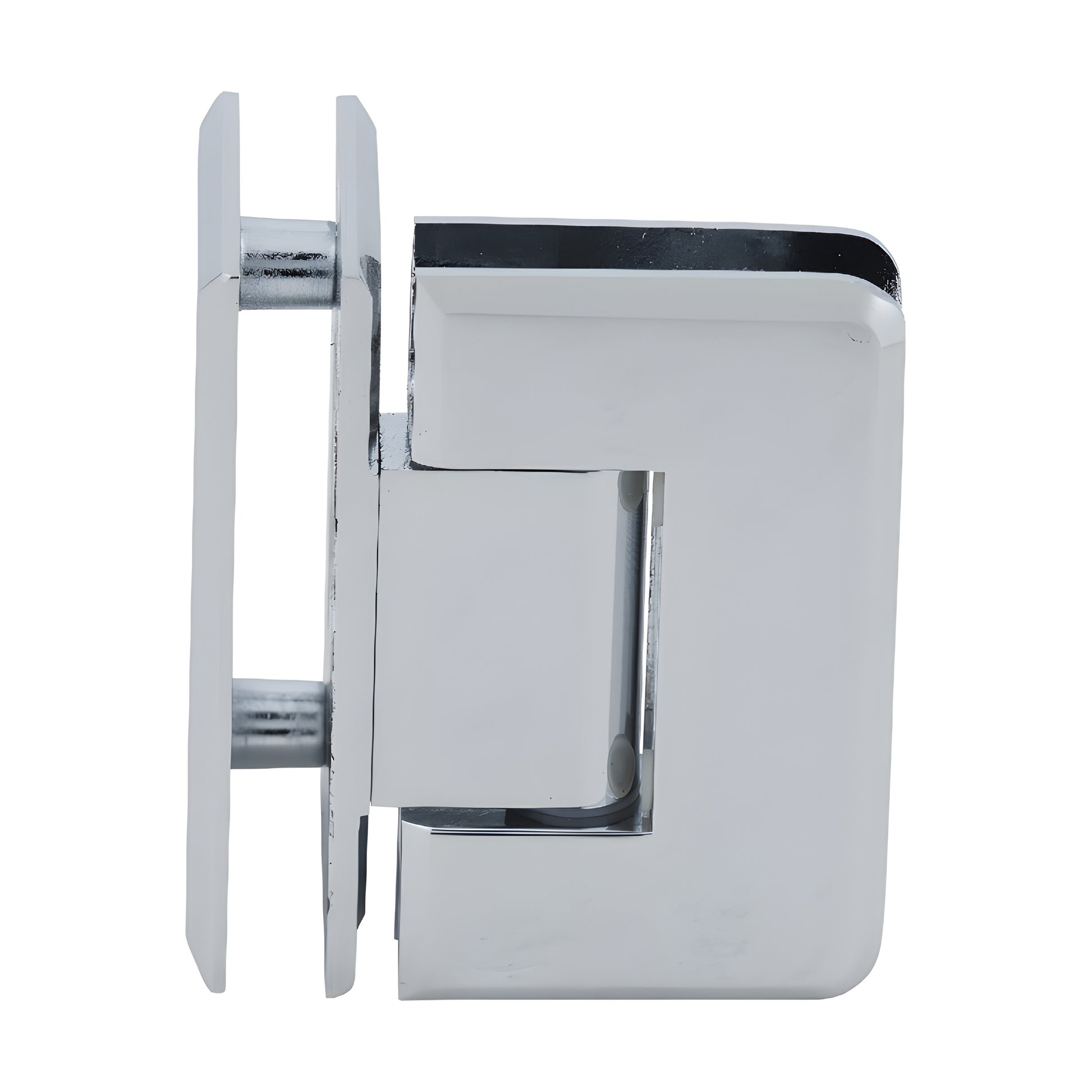 Pinnacle polished chrome brass shower door hinge, beveled 90 glass-to-glass for 8-12mm glass (SKU P1N092CH)