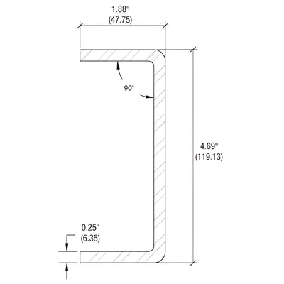 CRL-U.S. Aluminum StormWall XL .25 Steel Reinforcement Channel 4.562" x 1.25" x 120"