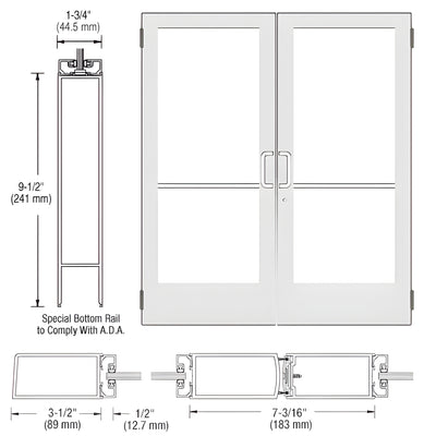 CRL-U.S. Aluminum White KYNAR® Paint Custom Pair Series 400 Medium Stile Butt Hinged Entrance Doors for Surface Mount Door Closers