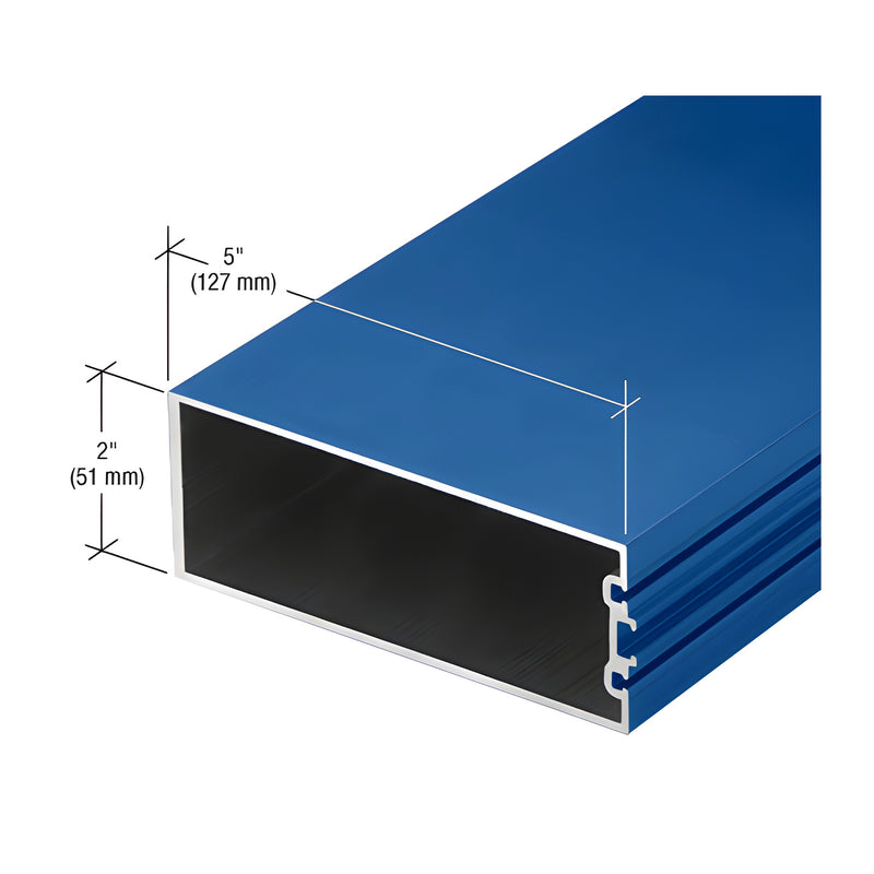 A blue-painted aluminum structural silicone glazed vertical mullion measuring 5 inches by 2 inches.