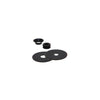 A set of black rubber gaskets and washers designed for rigid glass attachment hardware.