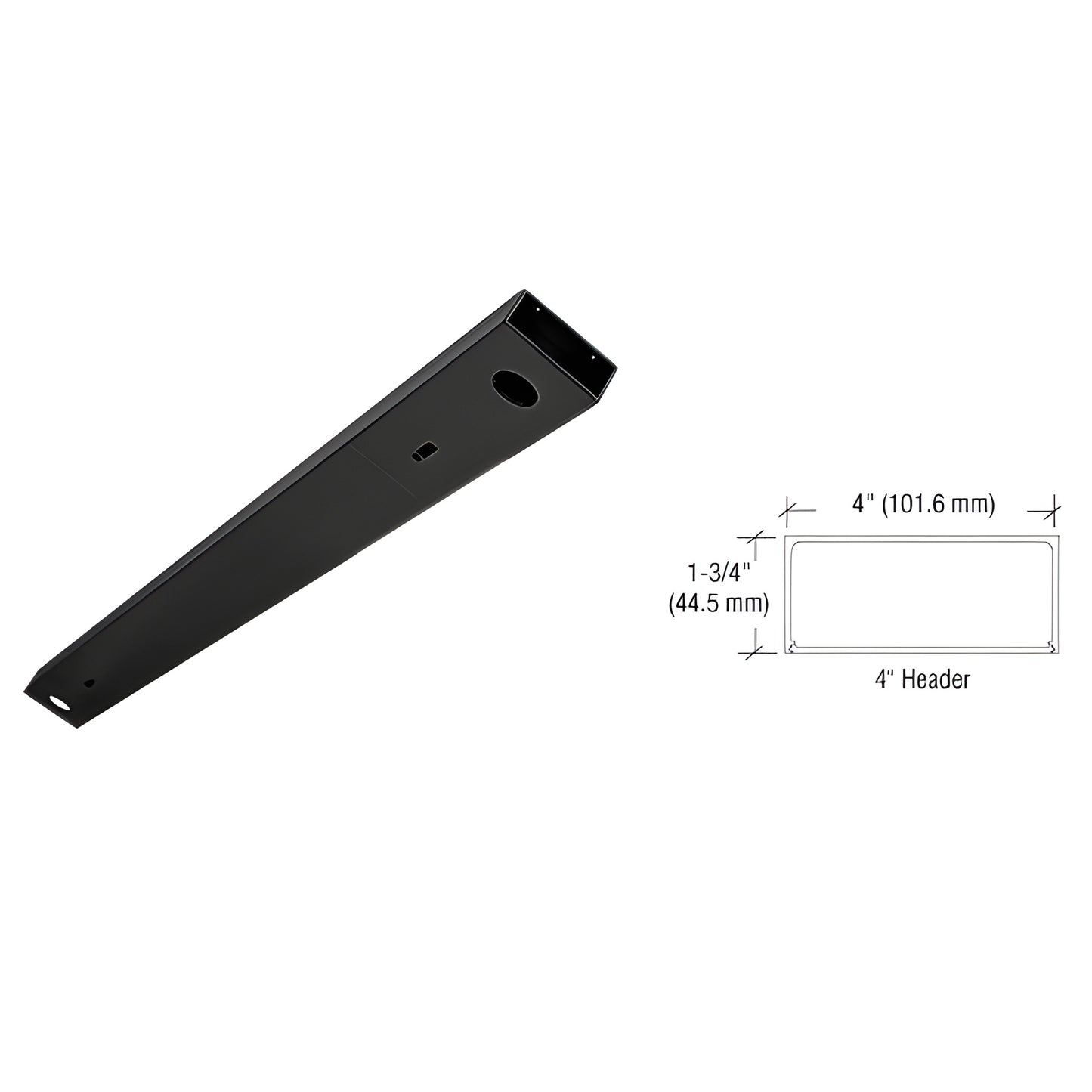 Matte black 4" double-door header, 72" long, 1-3/4" high, snap-in cover, ready to mount (SKU DCH4MBLD)