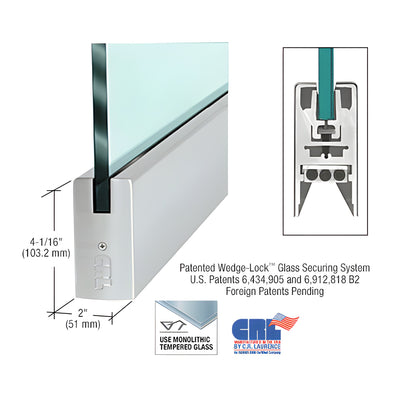CRL Brushed Stainless 3/8" Glass 4" Square Door Rail Without Lock - 35-3/4" Length