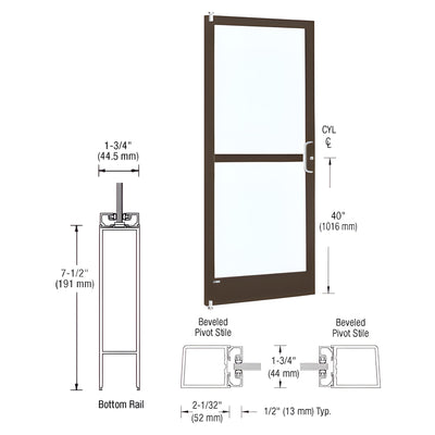 CRL-U.S. Aluminum Class I Bronze Black Anodized 250 Series Narrow Stile (LHR) HLSO Single 3'0 x 7'0 Offset Hung with Pivots for Surf Mount Closer Complete Panic Door w/Std. Panic & 7-1/2" Bottom Rail
