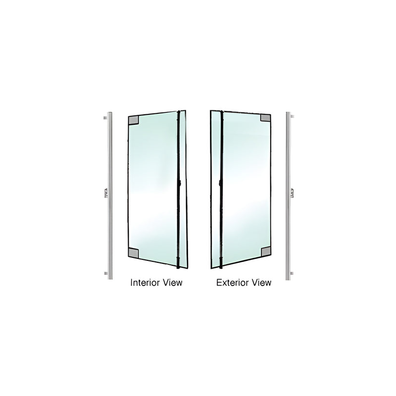 A diagram showing the interior and exterior views of the polished stainless steel glass mount dummy handle.