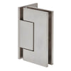 An angled view of the brushed nickel Trento offset back plate hinge showing its brass construction.