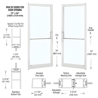 CRL-U.S. Aluminum White KYNAR® Paint Custom Pair Series 250 Narrow Stile Offset Pivot Entrance Doors for Overhead Concealed Door Closers