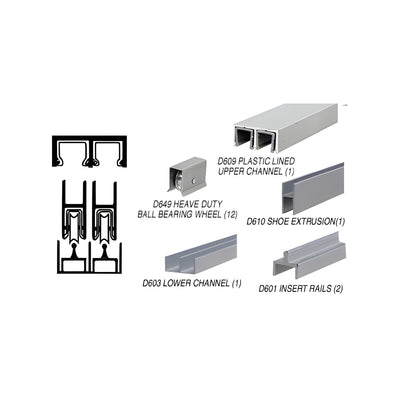 CRL Satin Anodized Deluxe Track Assembly With D609 Upper and D603 Lower Track - Steel Ball-Bearing Wheels