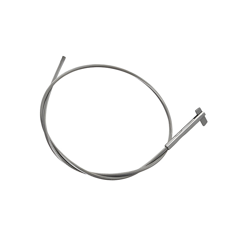 A 5-foot length of 1/8-inch 316 stainless steel cable with a mill finish and an attached metal fitting.