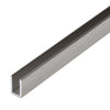 A length of brushed nickel aluminum U-channel for glass glazing.