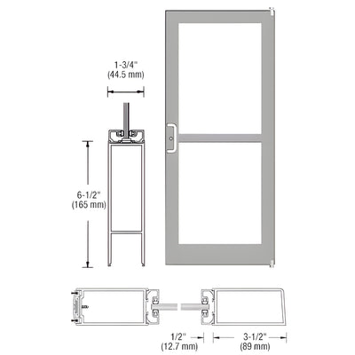 CRL-U.S. Aluminum Clear Anodized 400 Series Medium Stile Active Leaf of Pair 3'0 x 7'0 Offset Hung with Pivots for Surf Mount Closer Complete Panic Door for 1" Glass with Standard MS Lock and Bottom Rail