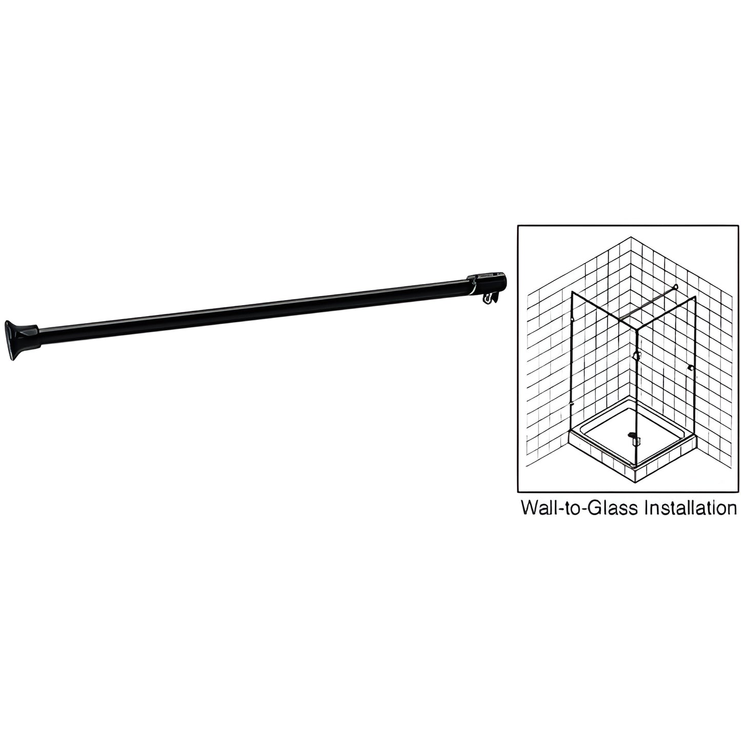 CRL Black Wall-to-Glass Support Bar for Frameless Shower 3/8-1/2 in Glass