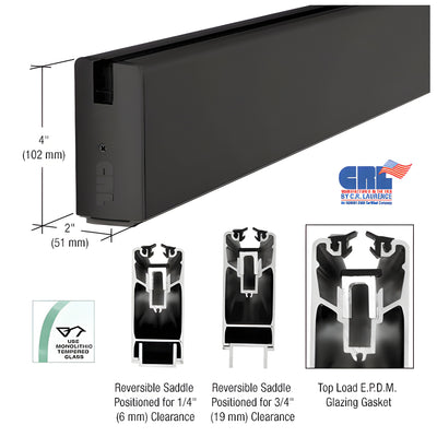 CRL Black Powder Coat 4" Custom Length Square Sidelite Rail for 3/8" and 1/2" Glass