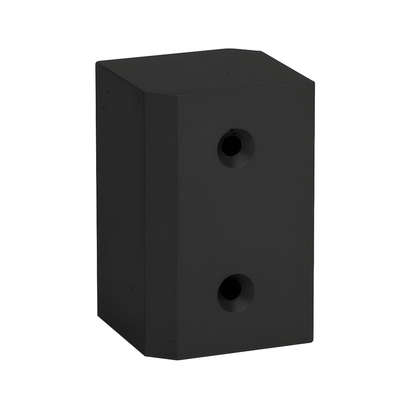 A rectangular matte black surface mount strike plate with two countersunk screw holes shown against a white background.