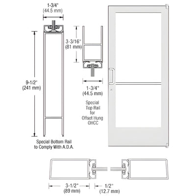 CRL-U.S. Aluminum White KYNAR® Paint Custom Single Series 400 Medium Stile Offset Pivot Entrance Door for Overhead Concealed Door Closer