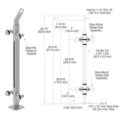 CRL Brushed Stainless Custom P2 Series 180 Degree Center Post Railing Kit