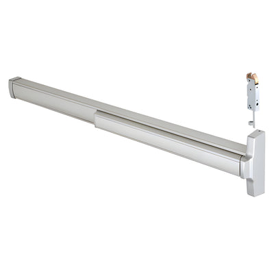 CRL 48" Jackson® Aluminum Finish Model 2085 Concealed Vertical Rod Panic Exit Device Dual Point Latching with Top Latch and Bottom Hex Bolt Right Hand Reverse Bevel