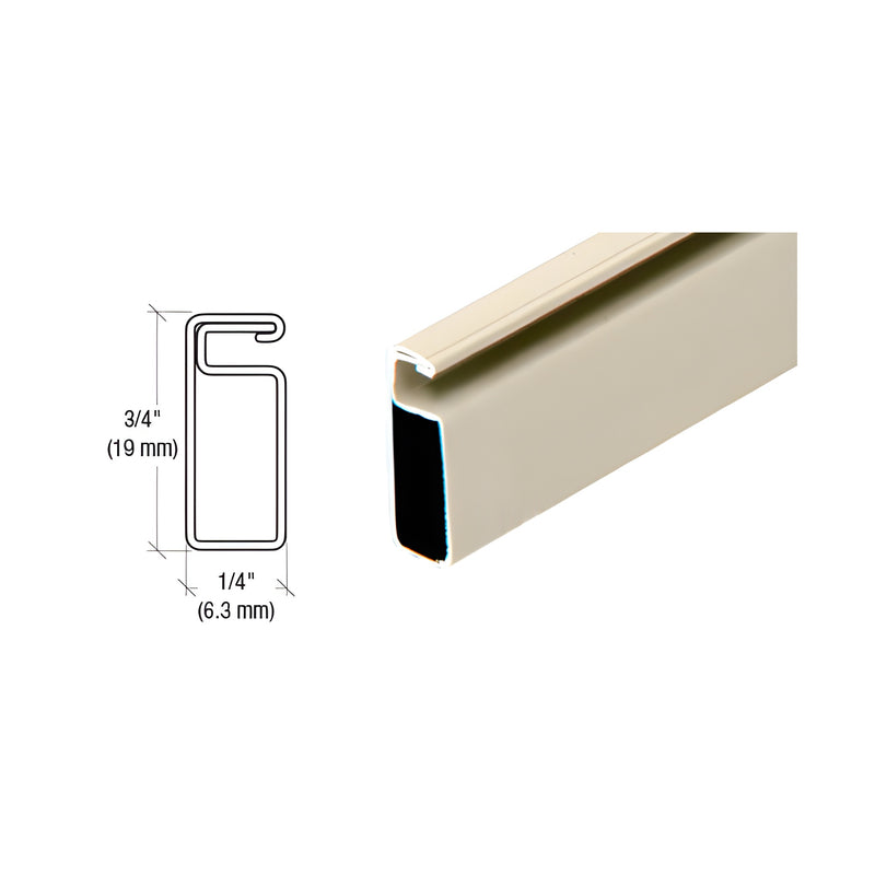 A beige roll formed aluminum screen frame shown with a technical cross-section diagram indicating 3/4 inch height and 1/4 inch width.