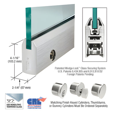 CRL Brushed Stainless 5/8" Glass 4" Tapered Door Rail With Lock - Custom Length