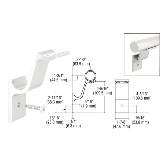 CRL Sky White Quick-Connect Aluminum Handrail Bracket 1-1/2" Tubing