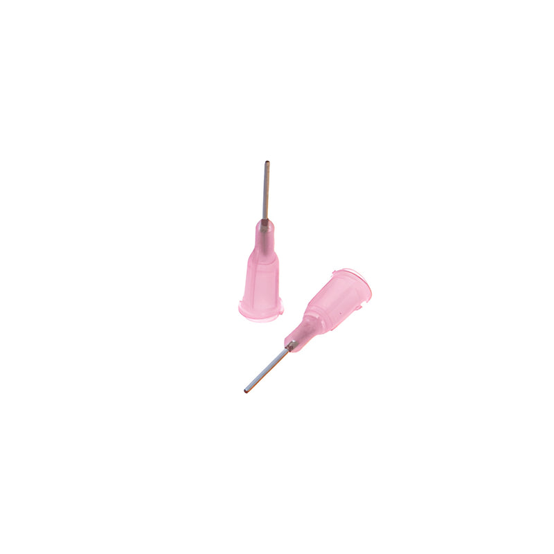 Two violet-colored UV adhesive dispensing needles with 0.60 mm metal tips are shown against a white background.