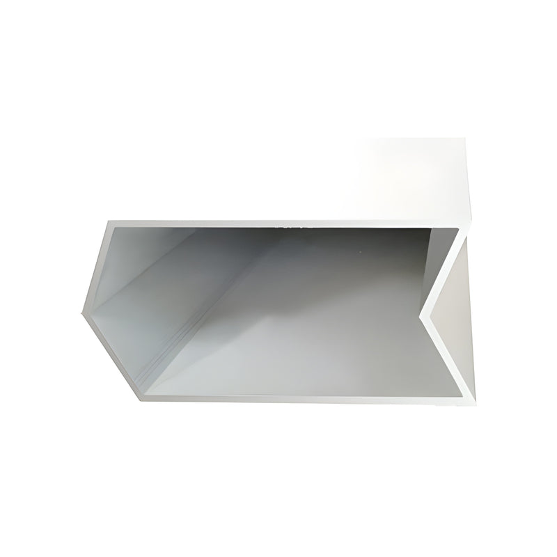 A cross-section view of a white KYNAR painted aluminum 135-degree corner mullion for structural silicone glazing.