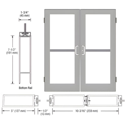 CRL-U.S. Aluminum Clear Anodized Custom Size Pair Series 550 Wide Stile Butt Hinge Entrance Door With Panics for Surface Mount Door Closers