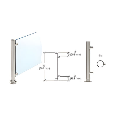 CRL Brushed Stainless 12" High 1" Round PP55 Slimline Series Straight Front Counter/Partition End Post