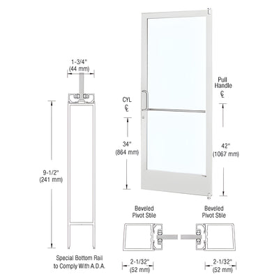 CRL-U.S. Aluminum White KYNAR® Paint Custom Size Single Series 250 Narrow Stile Offset Pivot Entrance Door for Surface Mount Door Closer