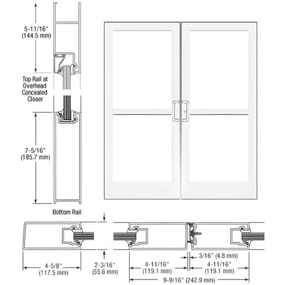 CRL-U.S. Aluminum White KYNAR® Paint IG500 Series Custom Pair StormFront™ Gear Hinged Entrance for Panic and Overhead Concealed Closer