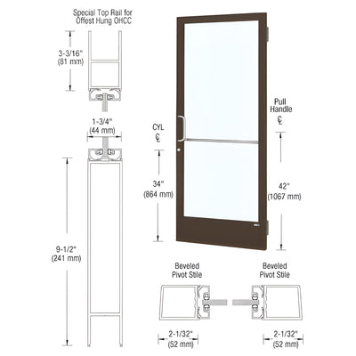 CRL-U.S. Aluminum Bronze Black Anodized Custom Single 36" x 84" Series 250 Narrow Stile Butt Hinge Entrance Door for OHCC