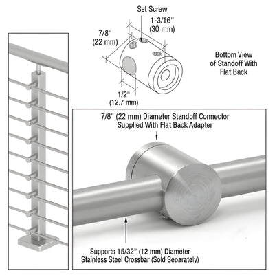 CRL 316 Brushed Stainless Center Standoff Connector (Flat Back)