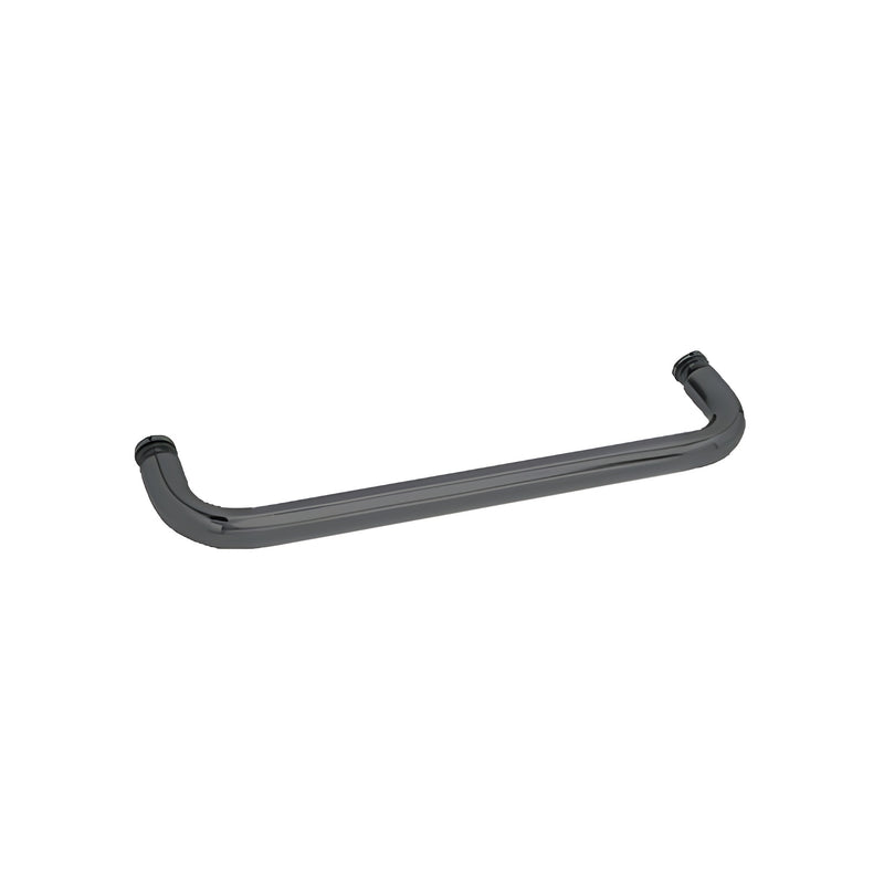 A matte black 18-inch tubular brass towel bar designed for single-sided glass mounting.