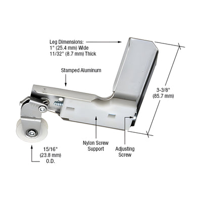 CRL Stamped Aluminum Corner Insert With 15/16" Nylon Ball-Bearing Center Groove Sliding Screen Door Roller for Jim Walters
