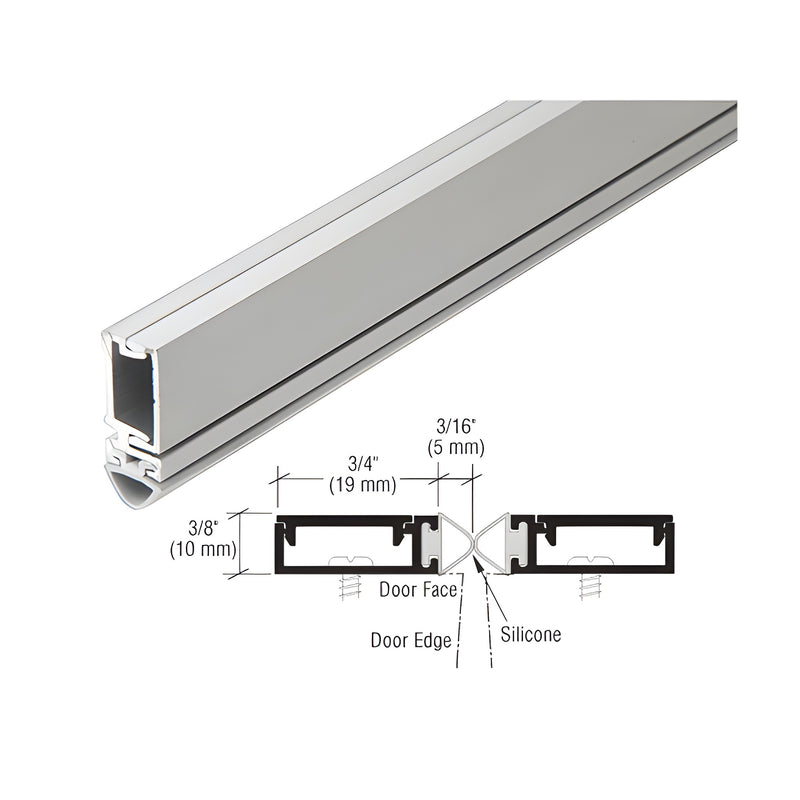 A clear anodized aluminum split astragal featuring a silicone bulb seal with technical dimension diagrams.