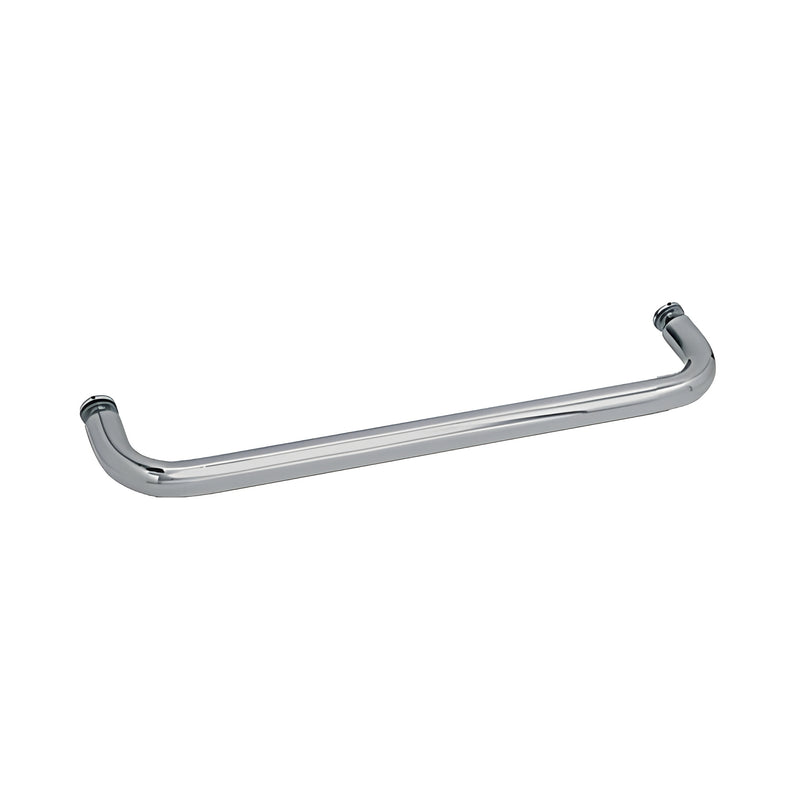 A polished nickel 24-inch single-sided tubular brass towel bar designed for glass mounting.