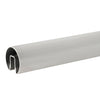 A section of brushed stainless steel cap rail showing the U-shaped channel for glass mounting.