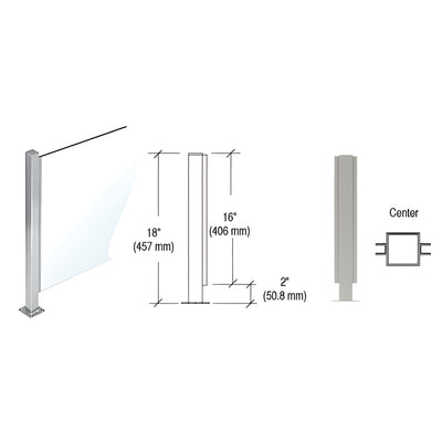 CRL Brushed Stainless 18" High 1" Square PP47 Mini Plaza Series Partition Center Post With U-Channel